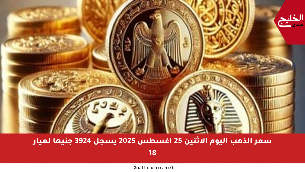 سعر الذهب اليوم الإثنين 25 أغسطس 2025 يسجل 3924 جنيها لعيار 18